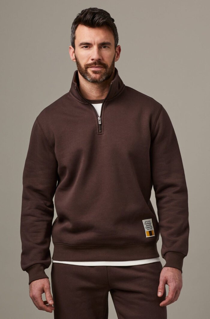Retro Logo Unisex Quarter Zip Sweatshirt – Espresso - Image 1
